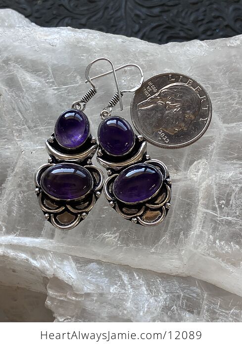 Purple Amethyst Witchy Crescent Moon Lunar Stone Crystal Jewelry Earrings - #zAetmFUTu8o-4