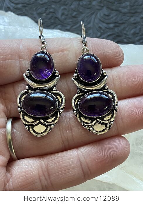 Purple Amethyst Witchy Crescent Moon Lunar Stone Crystal Jewelry Earrings - #zAetmFUTu8o-2