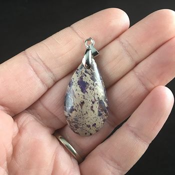Purple and Beige Sea Sediment Jasper Stone Jewelry Pendant #MNVaVg3F9b4