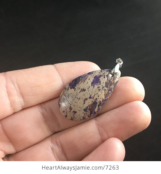 Purple and Beige Sea Sediment Jasper Stone Jewelry Pendant - #MNVaVg3F9b4-3