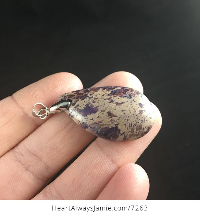 Purple and Beige Sea Sediment Jasper Stone Jewelry Pendant - #MNVaVg3F9b4-4