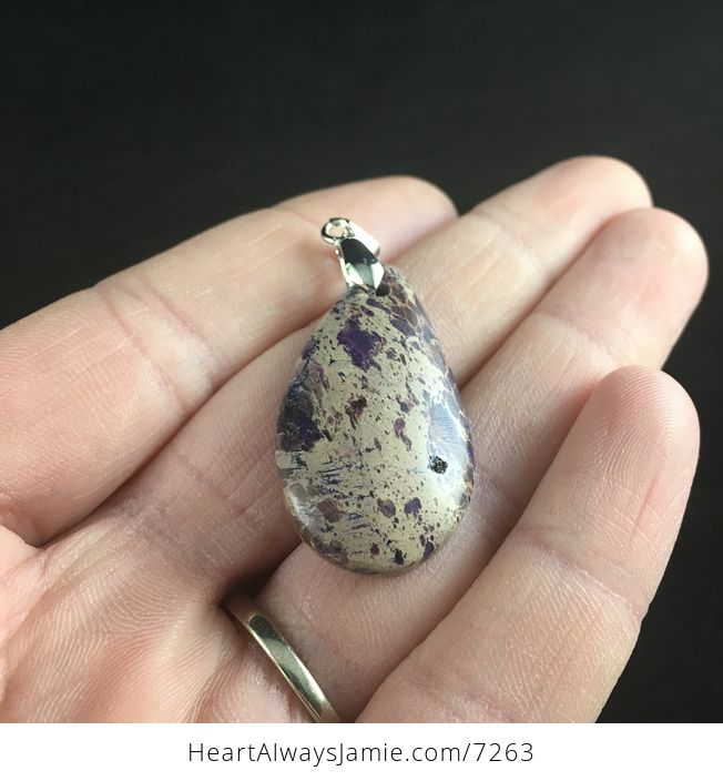 Purple and Beige Sea Sediment Jasper Stone Jewelry Pendant - #MNVaVg3F9b4-2