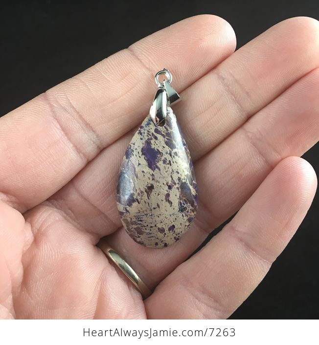 Purple and Beige Sea Sediment Jasper Stone Jewelry Pendant - #MNVaVg3F9b4-1