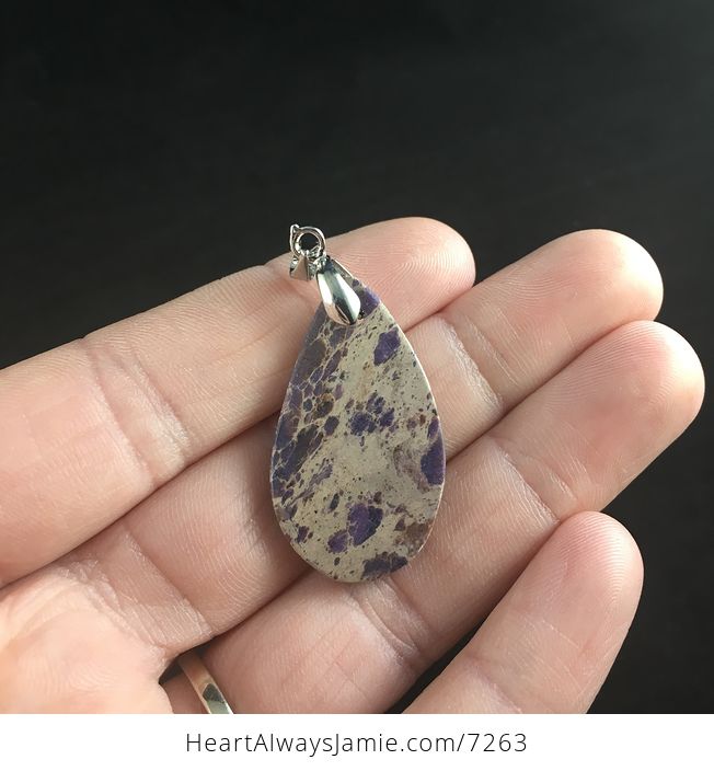 Purple and Beige Sea Sediment Jasper Stone Jewelry Pendant - #MNVaVg3F9b4-5