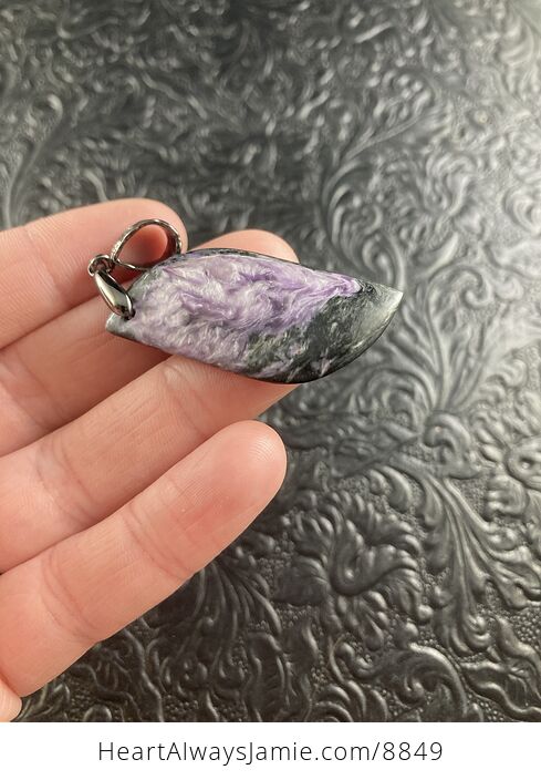 Purple and Black Charoite Stone Crystal Jewelry Pendant - #vrZLOZ0gCkk-3