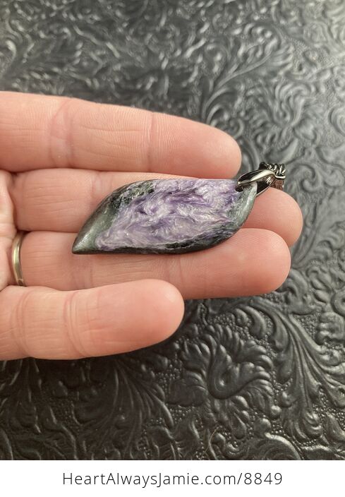 Purple and Black Charoite Stone Crystal Jewelry Pendant - #vrZLOZ0gCkk-2