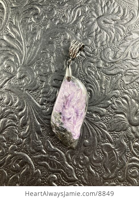 Purple and Black Charoite Stone Crystal Jewelry Pendant - #vrZLOZ0gCkk-4