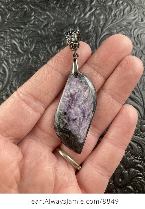 Purple and Black Charoite Stone Crystal Jewelry Pendant - #vrZLOZ0gCkk-1