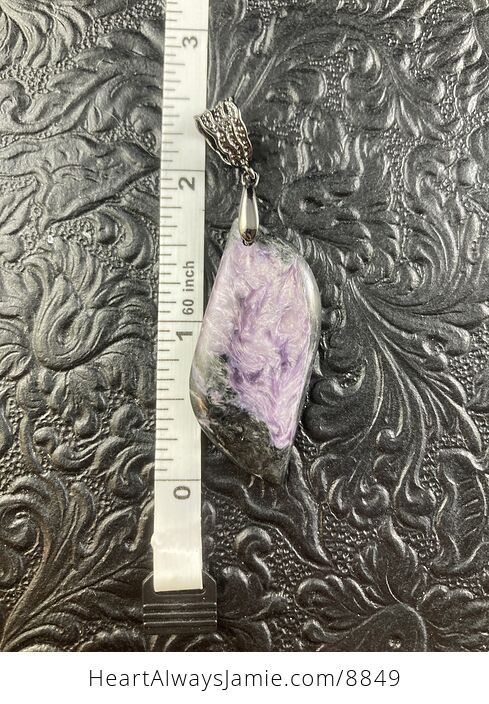 Purple and Black Charoite Stone Crystal Jewelry Pendant - #vrZLOZ0gCkk-5