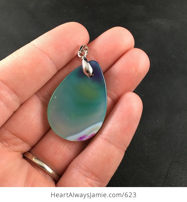Purple and Green Agate Stone Pendant Necklace - #wUzXrLUQGOs-2