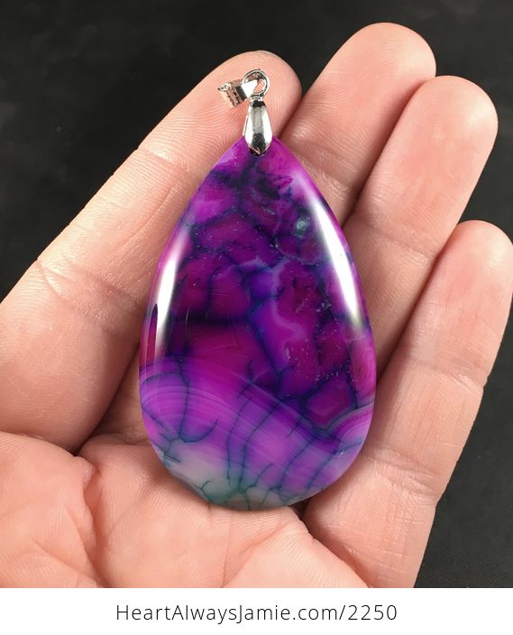 Purple and Green Dragon Veins Agate Stone Pendant Necklace - #OFXx0GxE2CQ-1