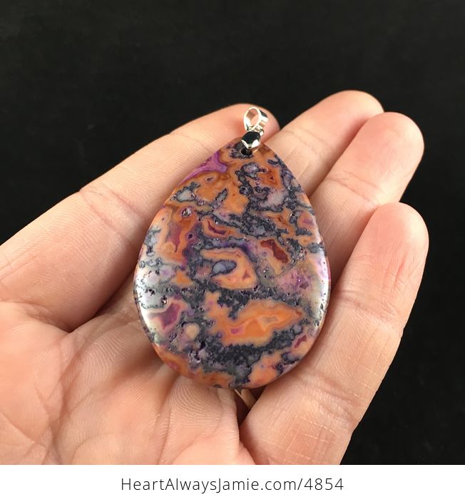 Purple and Orange Crazy Lace Agate Stone Jewelry Pendant - #fgzcyCsobnE-2