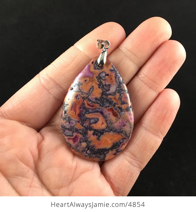 Purple and Orange Crazy Lace Agate Stone Jewelry Pendant - #fgzcyCsobnE-1