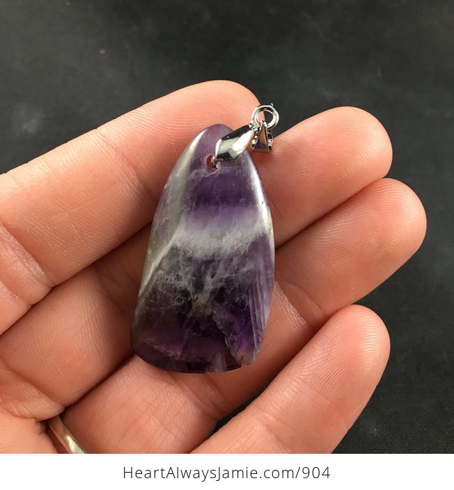 Purple and White Chevron Amethyst Stone Pendant Necklace - #n0BGuCIN2b0-2