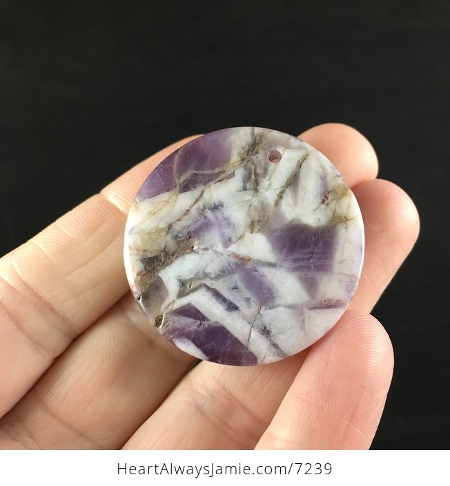 Purple and White Round Brazilian Amethyst Stone Pendant Jewelry - #cAZG41UADko-5