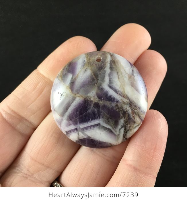 Purple and White Round Brazilian Amethyst Stone Pendant Jewelry - #cAZG41UADko-1