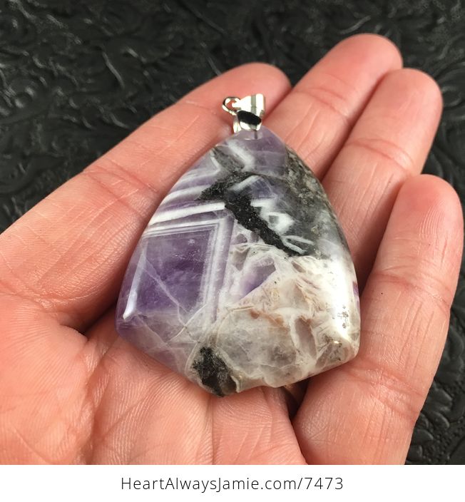 Purple and White Triangular Brazil Amethyst Stone Pendant Jewelry - #3hI54CMaM84-2