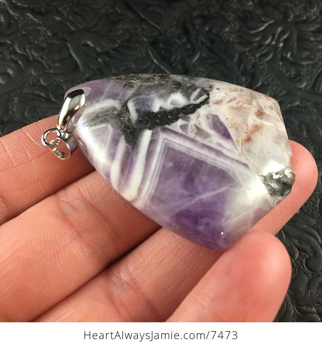 Purple and White Triangular Brazil Amethyst Stone Pendant Jewelry - #3hI54CMaM84-4