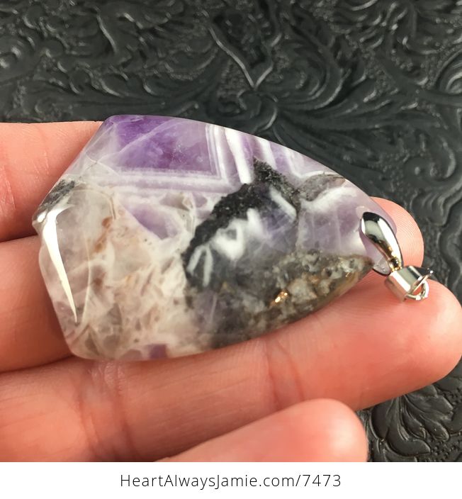 Purple and White Triangular Brazil Amethyst Stone Pendant Jewelry - #3hI54CMaM84-3
