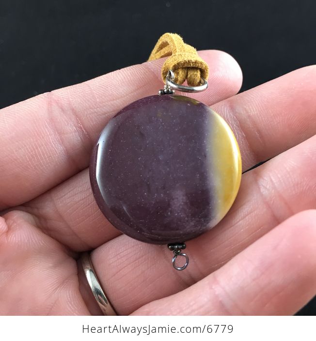 Purple and Yellow Mookaite Jasper Stone Jewelry Pendant Necklace - #EXtpZqqnioE-5