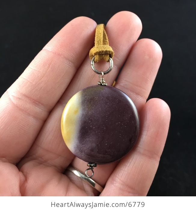 Purple and Yellow Mookaite Jasper Stone Jewelry Pendant Necklace - #EXtpZqqnioE-2
