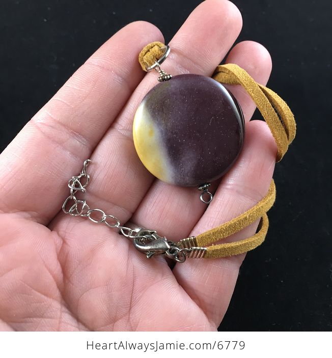 Purple and Yellow Mookaite Jasper Stone Jewelry Pendant Necklace - #EXtpZqqnioE-1