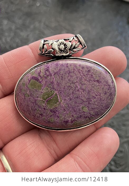 Purple Atlantasite Stitchtite and Serpentine Stone Crystal Jewelry Pendant - #9bWh59rgJoM-1