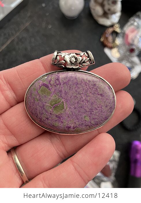 Purple Atlantasite Stitchtite and Serpentine Stone Crystal Jewelry Pendant - #9bWh59rgJoM-2