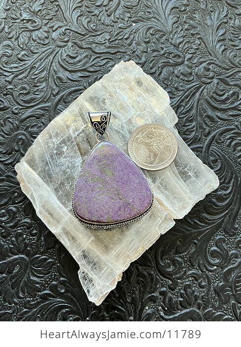 Purple Atlantasite Stitchtite and Serpentine Stone Crystal Jewelry Pendant - #9yA9FzssrT4-6