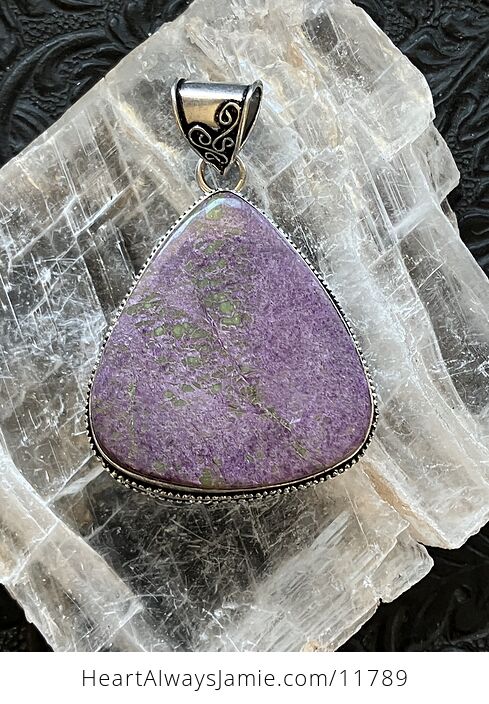 Purple Atlantasite Stitchtite and Serpentine Stone Crystal Jewelry Pendant - #9yA9FzssrT4-1