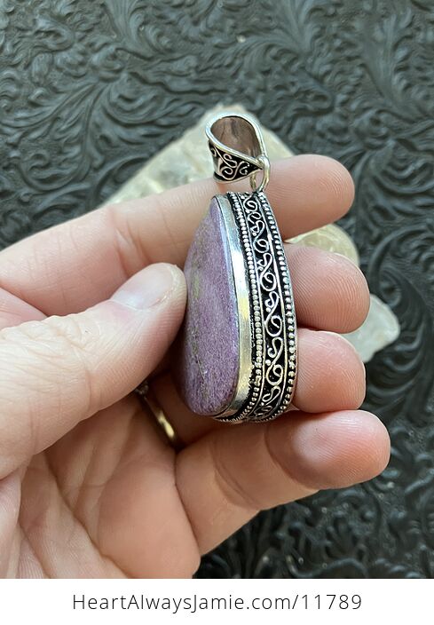 Purple Atlantasite Stitchtite and Serpentine Stone Crystal Jewelry Pendant - #9yA9FzssrT4-4