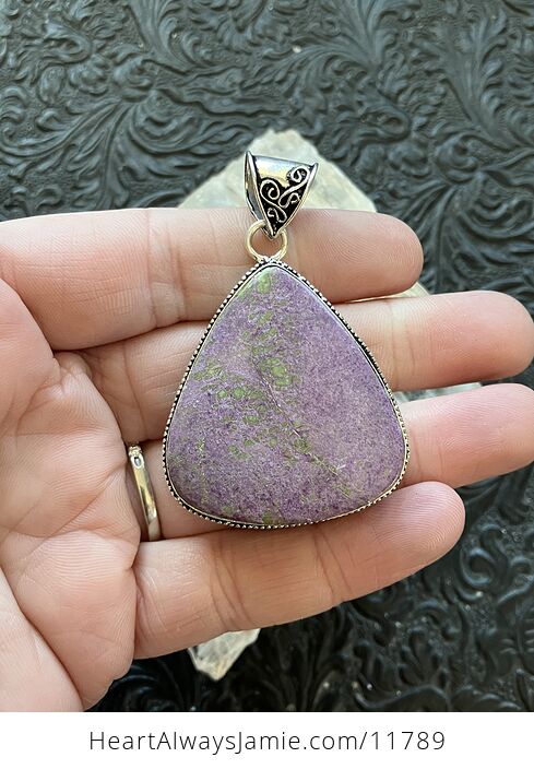 Purple Atlantasite Stitchtite and Serpentine Stone Crystal Jewelry Pendant - #9yA9FzssrT4-2