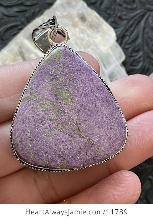 Purple Atlantasite Stitchtite and Serpentine Stone Crystal Jewelry Pendant - #9yA9FzssrT4-7
