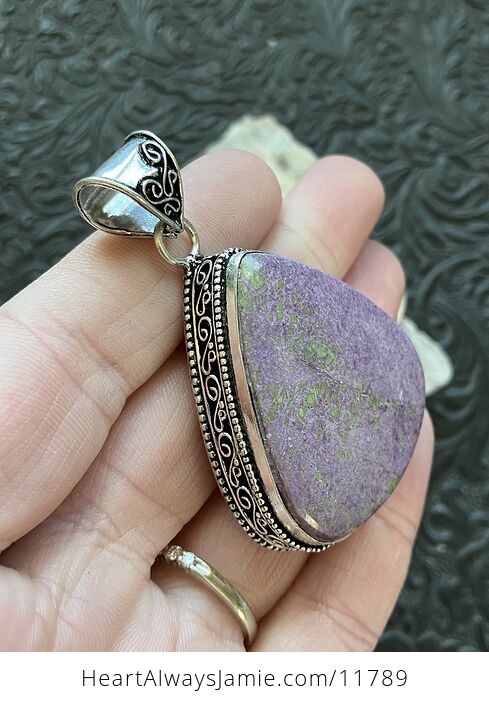 Purple Atlantasite Stitchtite and Serpentine Stone Crystal Jewelry Pendant - #9yA9FzssrT4-3