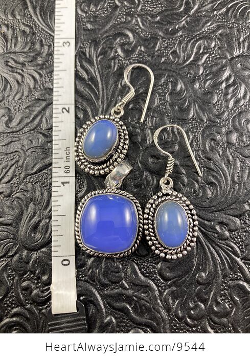 Purple Blue Chalcedony Crystal Stone Jewelry Pendant and Earring Set - #LqntX5Dz0es-6