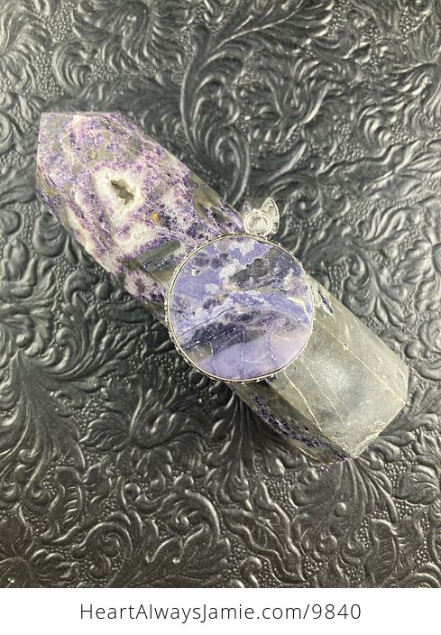 Purple Brecciated Fluorite Crystal Stone Jewelry Pendant and Purple Sphalerite Tower Gift Set - #Q7KvCmum8Ic-11