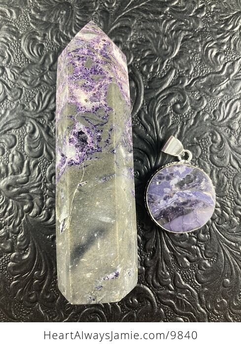 Purple Brecciated Fluorite Crystal Stone Jewelry Pendant and Purple Sphalerite Tower Gift Set - #Q7KvCmum8Ic-6