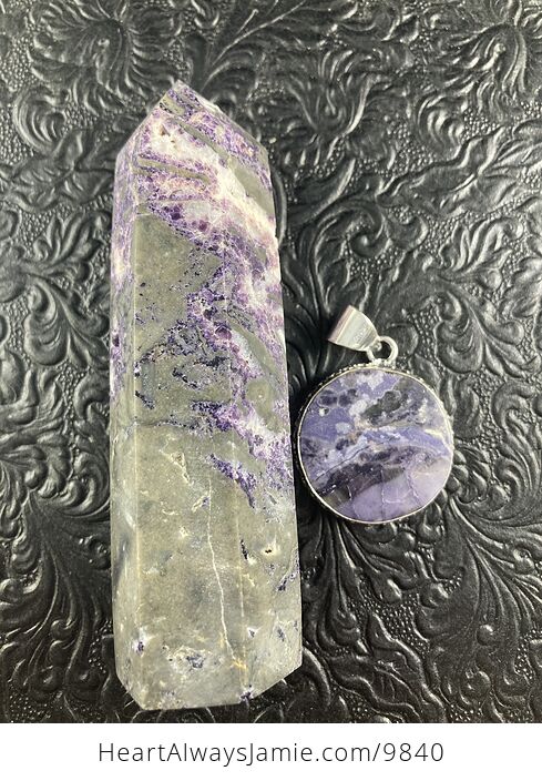 Purple Brecciated Fluorite Crystal Stone Jewelry Pendant and Purple Sphalerite Tower Gift Set - #Q7KvCmum8Ic-7