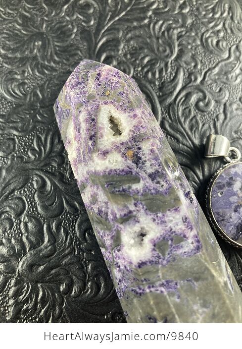 Purple Brecciated Fluorite Crystal Stone Jewelry Pendant and Purple Sphalerite Tower Gift Set - #Q7KvCmum8Ic-10