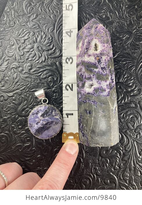 Purple Brecciated Fluorite Crystal Stone Jewelry Pendant and Purple Sphalerite Tower Gift Set - #Q7KvCmum8Ic-18