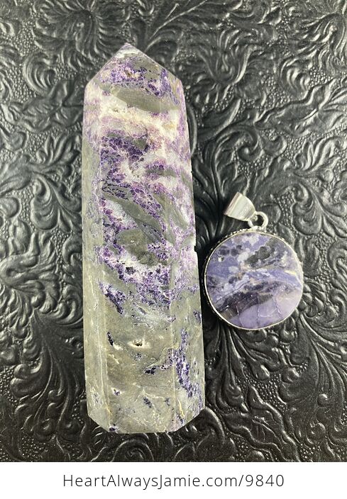Purple Brecciated Fluorite Crystal Stone Jewelry Pendant and Purple Sphalerite Tower Gift Set - #Q7KvCmum8Ic-8