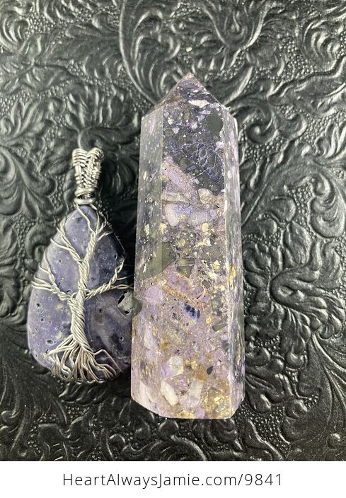 Purple Brecciated Fluorite Crystal Stone Jewelry Pendant and Tower Gift Set - #A3dYPeK4gKk-5