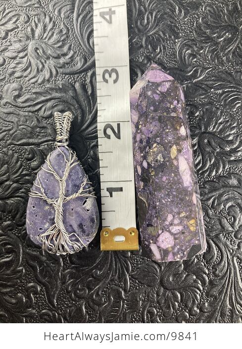 Purple Brecciated Fluorite Crystal Stone Jewelry Pendant and Tower Gift Set - #A3dYPeK4gKk-2