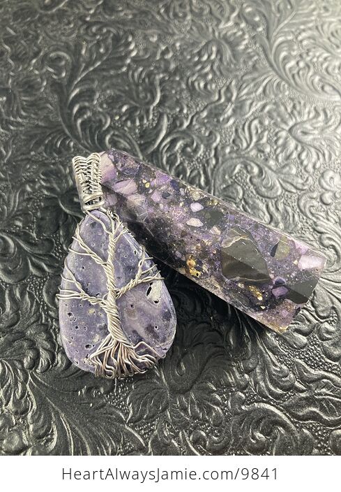 Purple Brecciated Fluorite Crystal Stone Jewelry Pendant and Tower Gift Set - #A3dYPeK4gKk-12