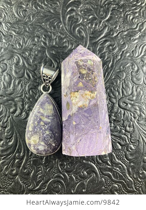 Purple Brecciated Fluorite Crystal Stone Jewelry Pendant and Tower Gift Set - #LVcsvpj2PKc-3