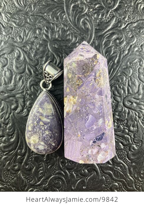 Purple Brecciated Fluorite Crystal Stone Jewelry Pendant and Tower Gift Set - #LVcsvpj2PKc-5
