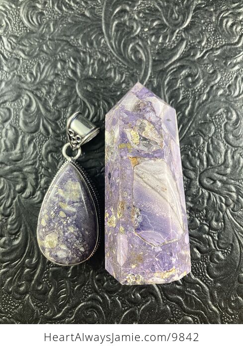 Purple Brecciated Fluorite Crystal Stone Jewelry Pendant and Tower Gift Set - #LVcsvpj2PKc-7