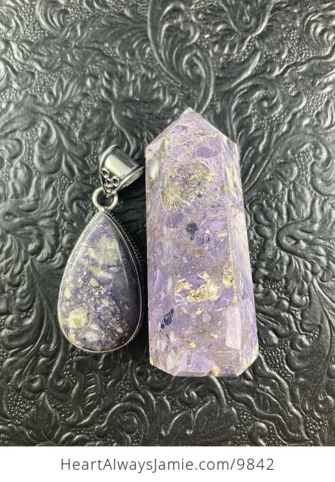 Purple Brecciated Fluorite Crystal Stone Jewelry Pendant and Tower Gift Set - #LVcsvpj2PKc-6