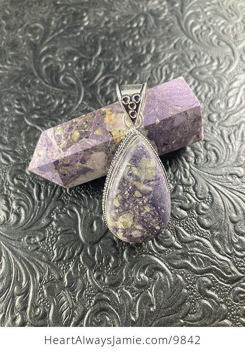 Purple Brecciated Fluorite Crystal Stone Jewelry Pendant and Tower Gift Set - #LVcsvpj2PKc-2