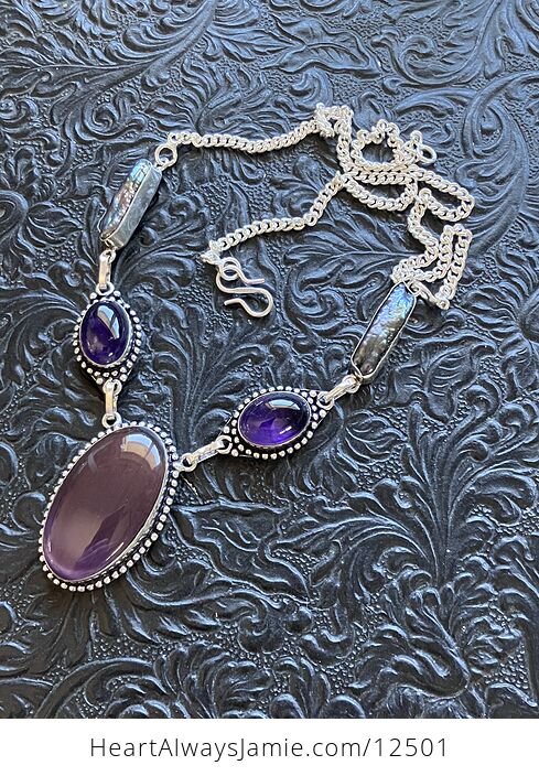 Purple Cats Eye Amethyst and Biwa Pearl Necklace Stone Crystal Jewelry - #Ej2Yl8Kd3wM-5